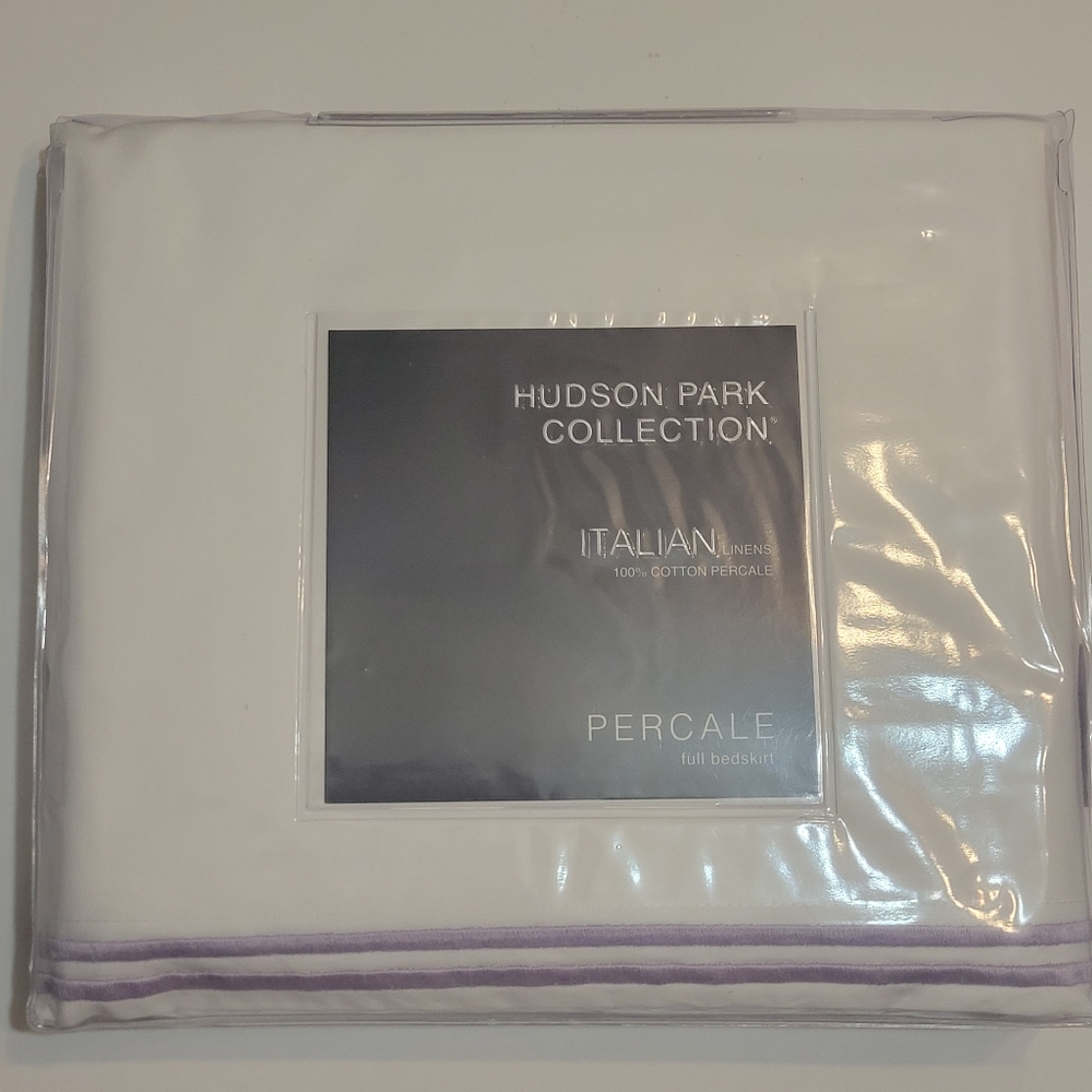 Hudson Park Italian Percale Full Bedskirt Lavender White Embroidered